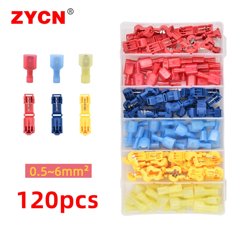 120pcs Quick Electrical Cable Connectors Snap Splice Scotch Lock Wire Terminals Crimp Self-Stripping Clip Insulated Male Spade