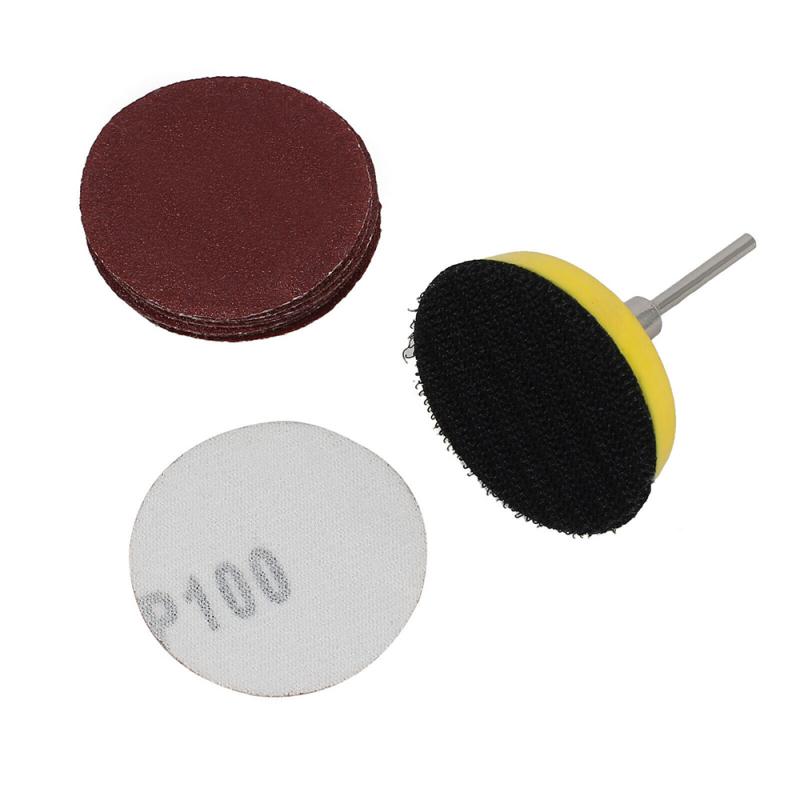 100 pièces 2 "ponçage disque sable papier crochet boucle ponceuse + Backer Pad + M6 perceuse adaptateur