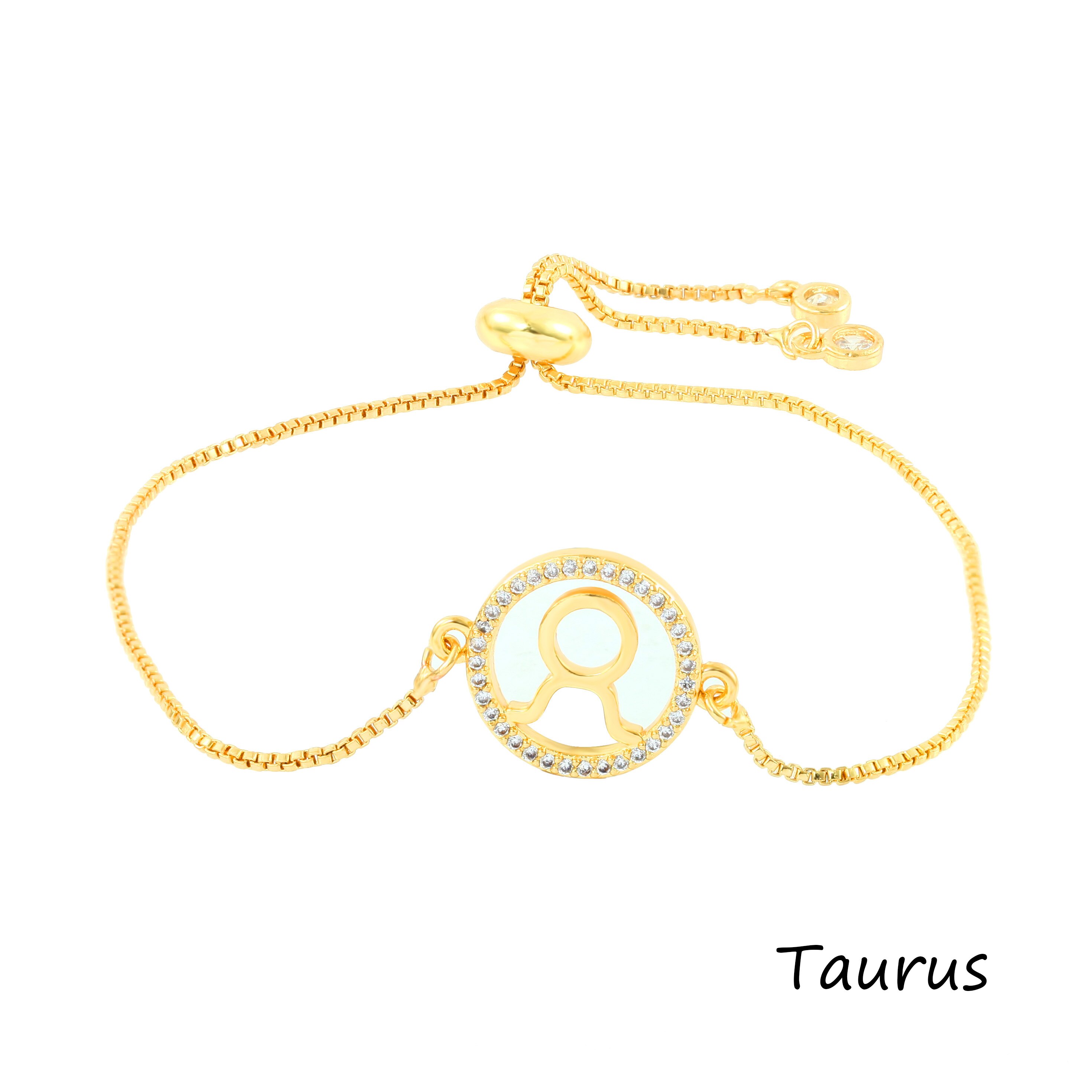 12 Constellation Zodiac Sign Gold bracelet chain Bracelet Leo Cancer Virgo Pisces Zircon Jewelry Women's Bracelet Christmas: Taurus