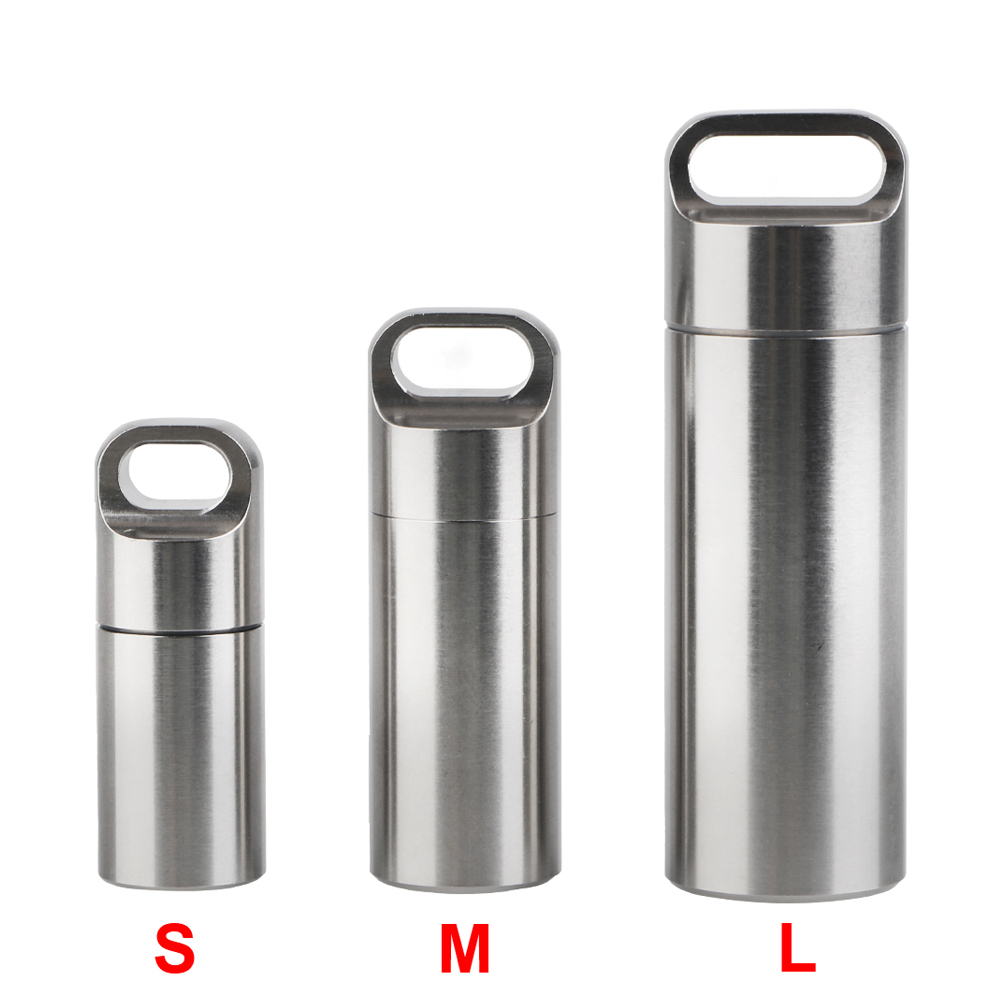 Roestvrij staal S M L pil opbergdoos met sleutelhanger afdichtringen camping EHBO hanger mini medicijndoos waterdicht draagbaar: Paars