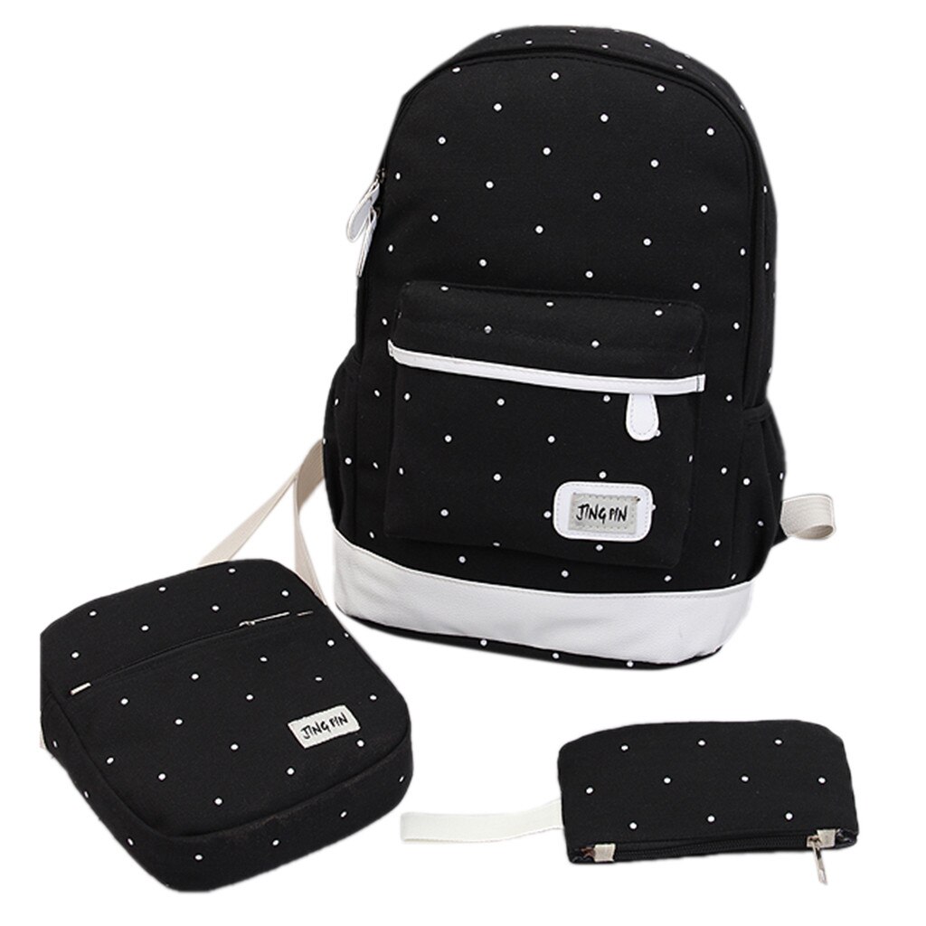 Frauen Rucksack Schule Buch Taschen Satchel Schulter Rucksack Leinwand Punkte Druck Damen Rucksack Freies # g30: Black
