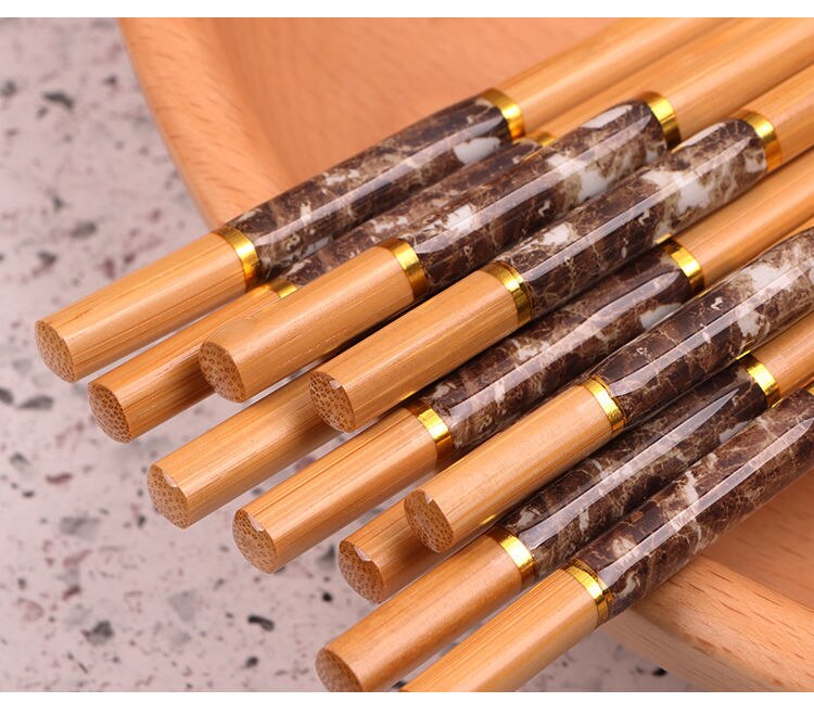 Creativo marmorizzazione 5 paia bacchette riutilizzabili fatti a mano in bambù giapponese bastoncini di legno Set Sushi cibo posate cinesi naturali