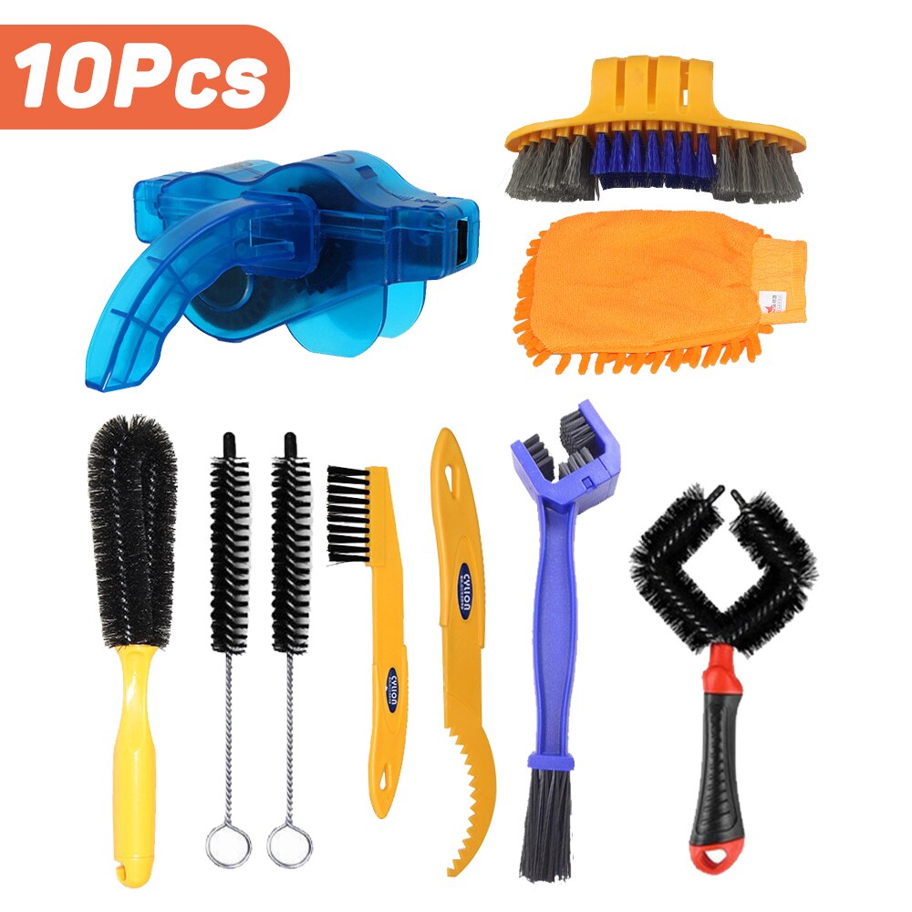 Bike Chain Cleaner Kit Scrubber Brushes Cycling Cleaning Set Bicycle Accessories Mountain Road BMX Bike Brush Chain Wash Tools: 10 PCS