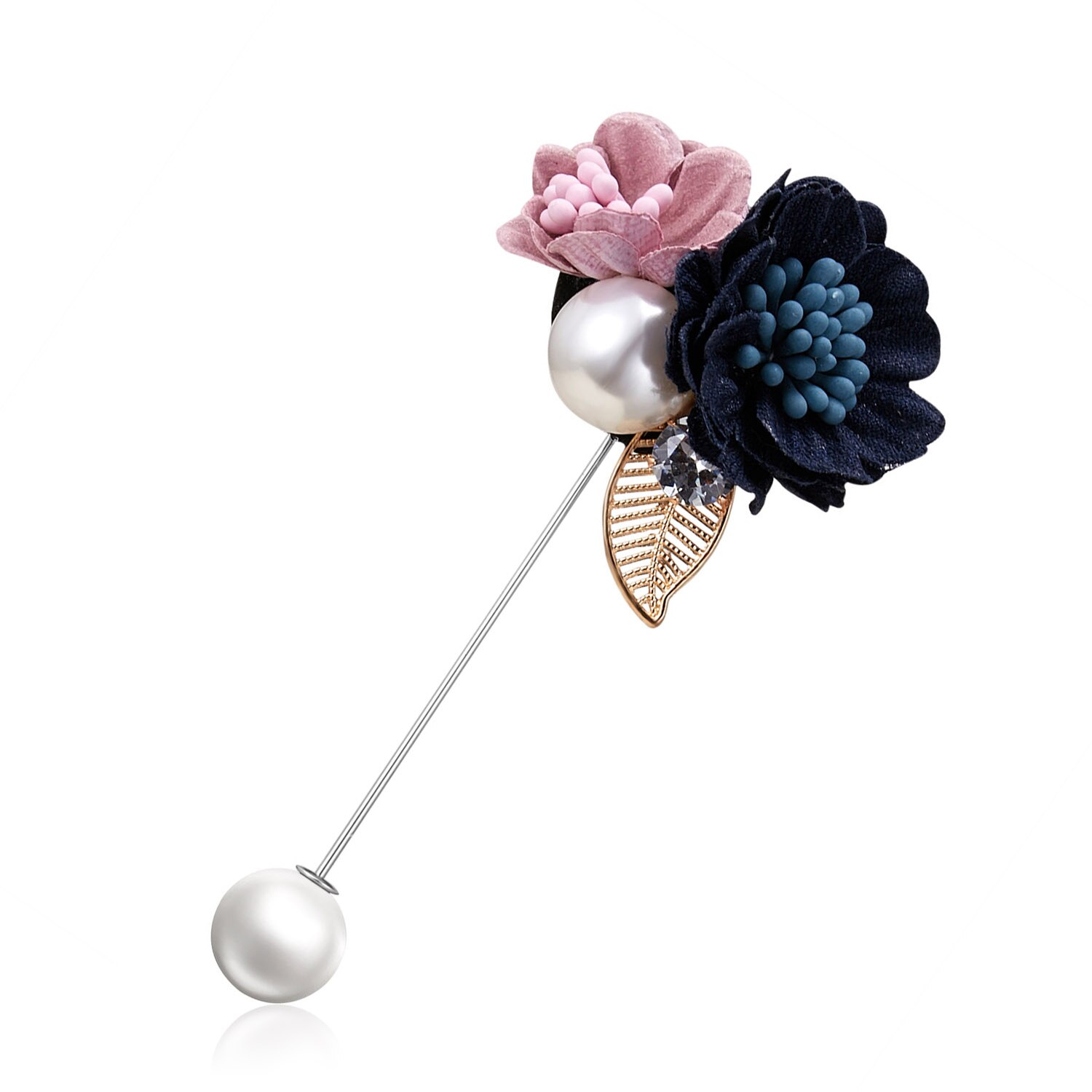 Rinhoo Dames Doek Art Stof Imitatie Parel Bloem Broche Vrouwen Lange Naald Vest Shirt Shawl Pak Badge Revers Pin Sieraden: Rose Goud Kleur