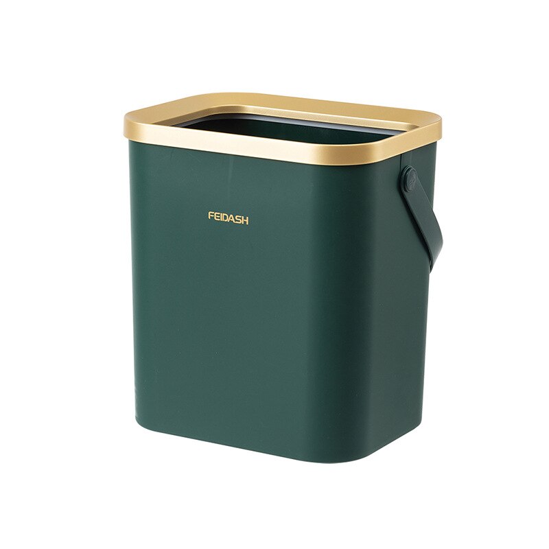 15L Kitchen Bathroom Trash Can with Handle Golden Luxury Square Trash Bin Office Paper Recycling Wastebasket Storage Box: Green gold