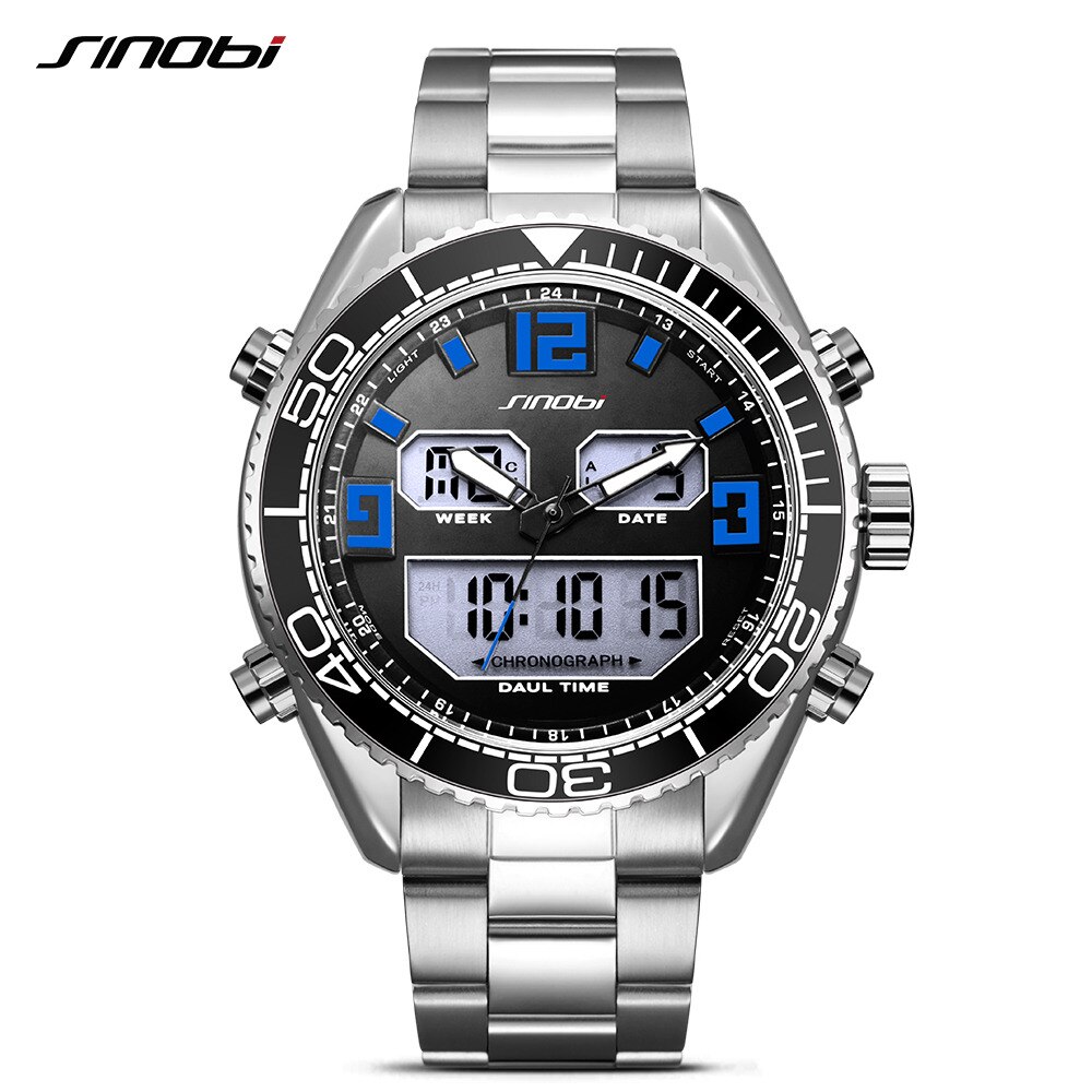 Sinobi Mannen Sport Horloges Waterdicht Mannelijke Relogio Masculino Digitale Quartz polshorloge LED Chronograaf Leger Volledige Staal Datum