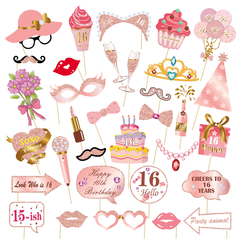 1 saco Feliz Aniversário 13 ° 30 ° 40 ° 50 ° 60 ° Papel Photo Booth Props Adulto Festa de Aniversário Photobooth Props Decoração Suprimentos: Fluorescência Amarela