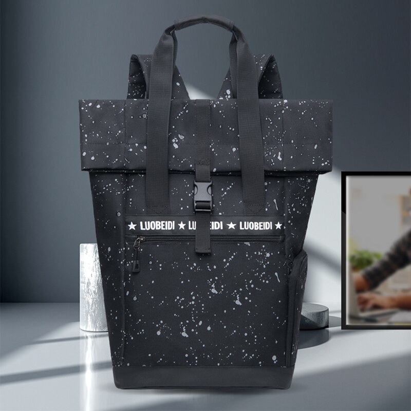 Trend Paar Sterrenhemel Rugzak Unisex School Rugzak Expandable Waterdichte Rugzak Draagbare Oxford Tas: Black