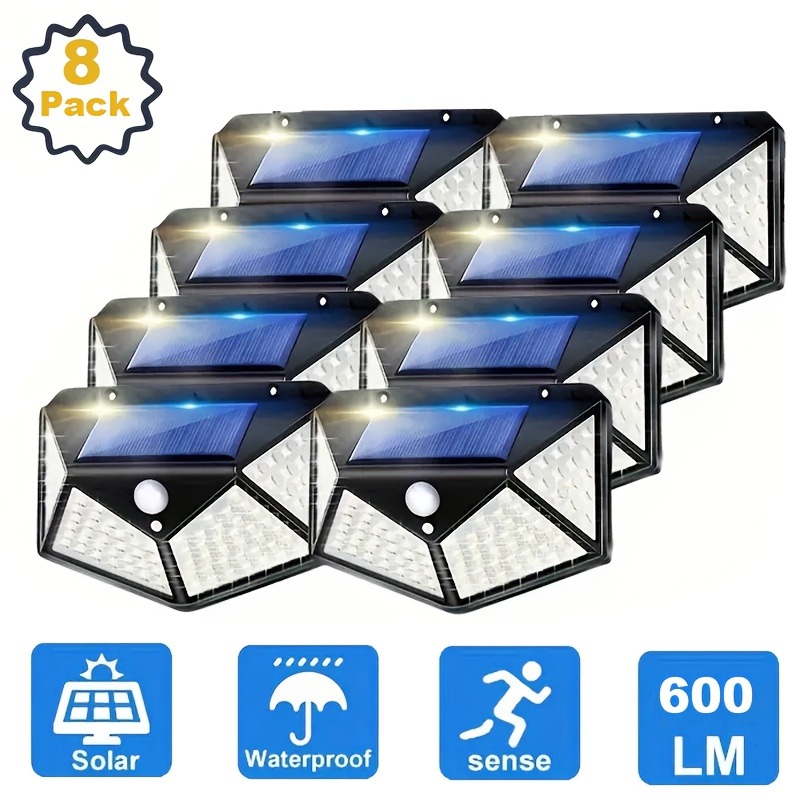 1-8Packs Solar Wall Sconce Motion Sensor 100 LED Outdoor Outdoor Solar Light Security Lighting 3 Modes for Porch Garage Garden