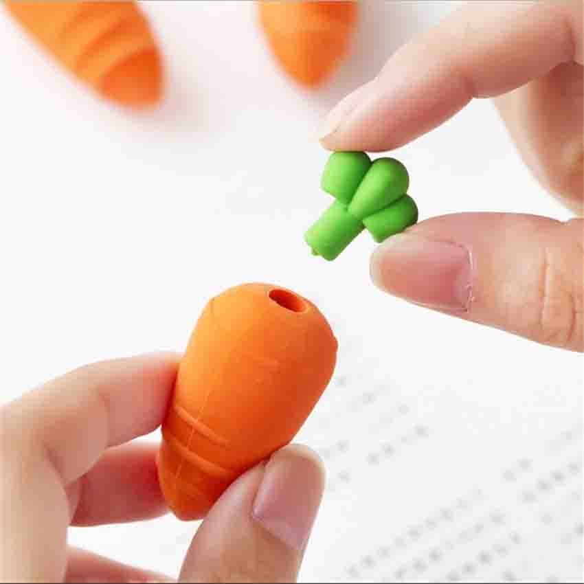 2pcs/set Cartoon Carrot Eraser Detachable Rubber Erasers For Kids Pencil Eraser Student Writing Drawing Stationery