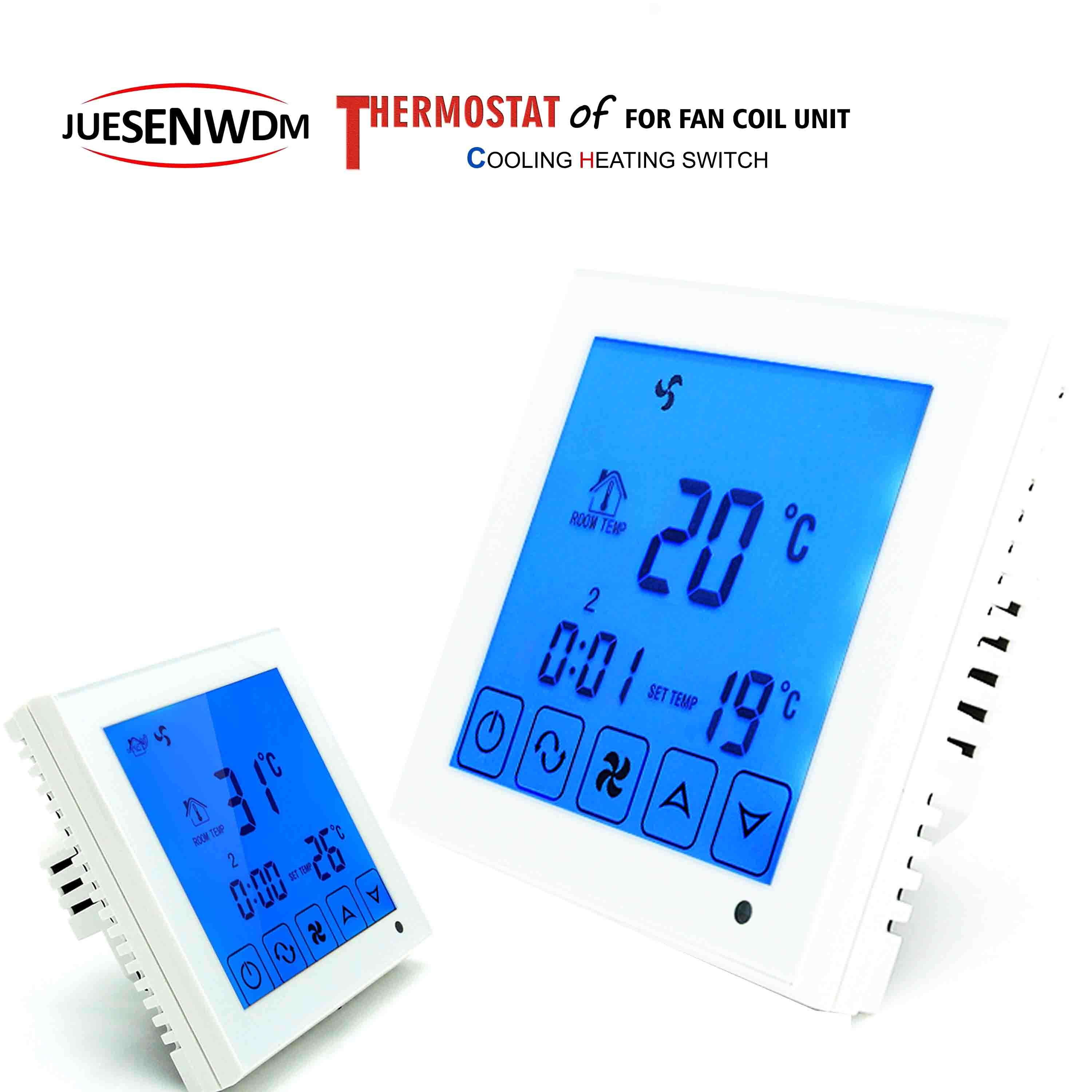 Touch screen room thermostat temperature controller for 2 pipe fan coil heater cooler adjustable