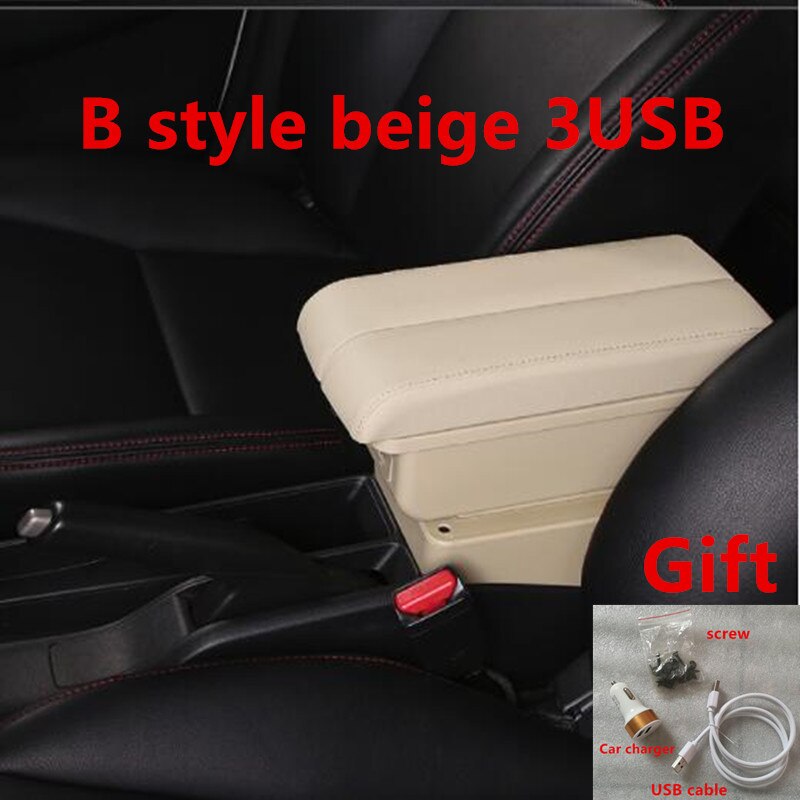 For Peugeot 107 armrest box USB Charging heighten Double layer: B style beige