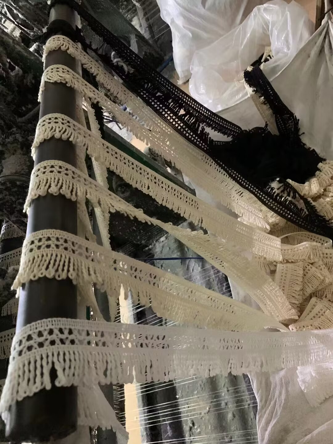 Tassel Trim Dangling Curtain, roupas de capa leve, material artesanal de costura de renda, algodão puro barato, bege preto branco, 5cm