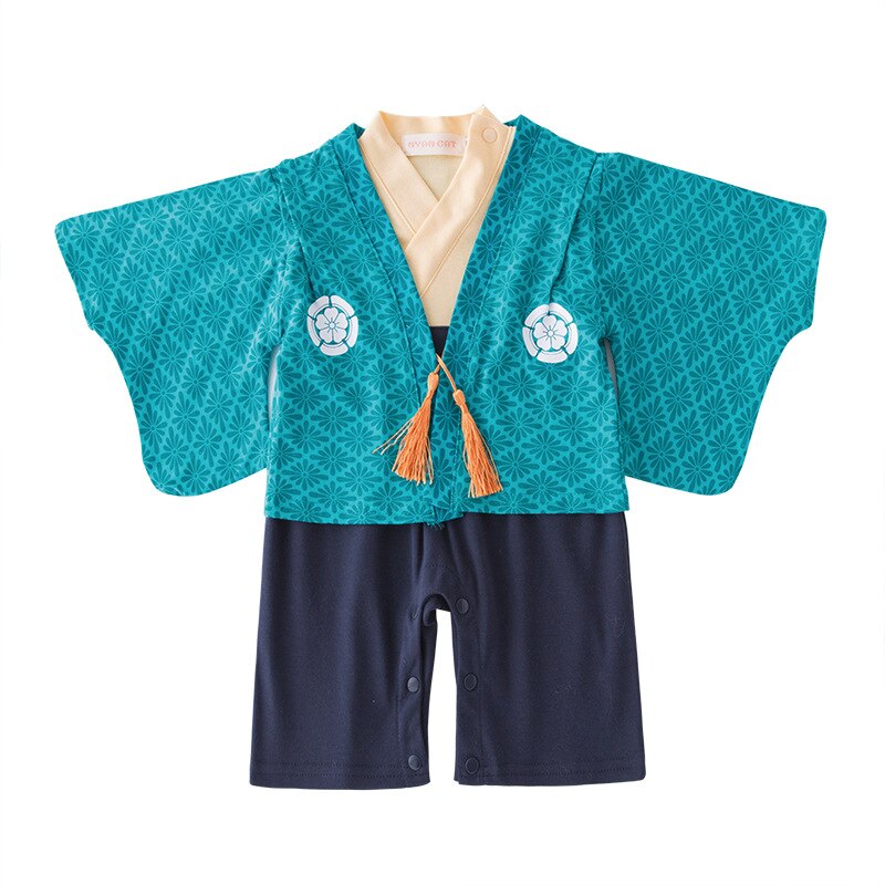 Ropa de manga larga para bebé, traje de una pieza con abrigo azul Lago, traje de dos piezas, mono de estilo japonés, Kimono estampado: 24 meses