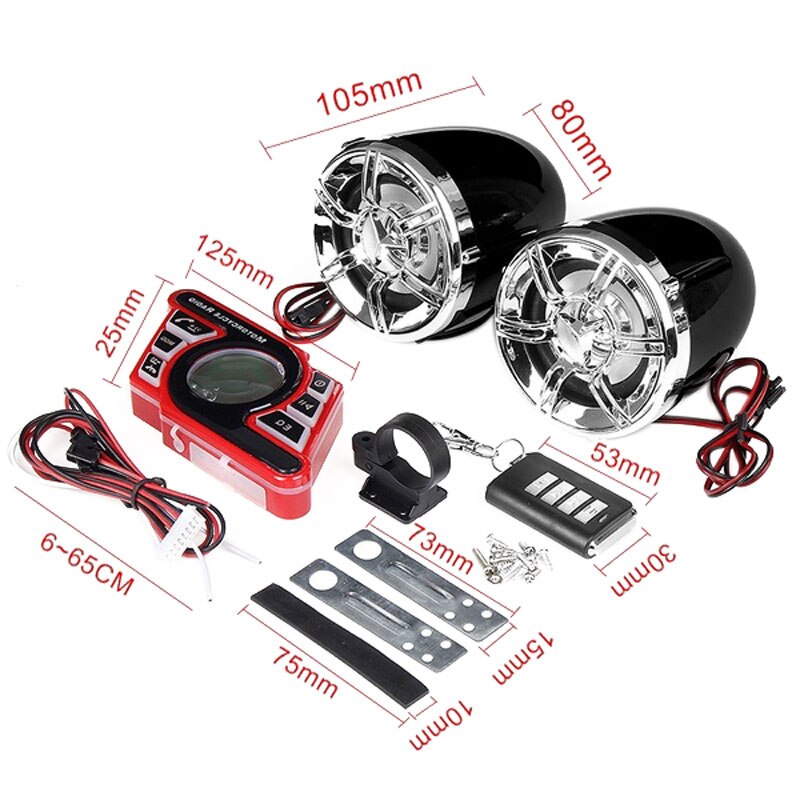 Motorcycle Stereo Speakers Bluetooth MP3 Player Waterproof o System FM o USB/TF for Motor Scooter Bike ATV UTV