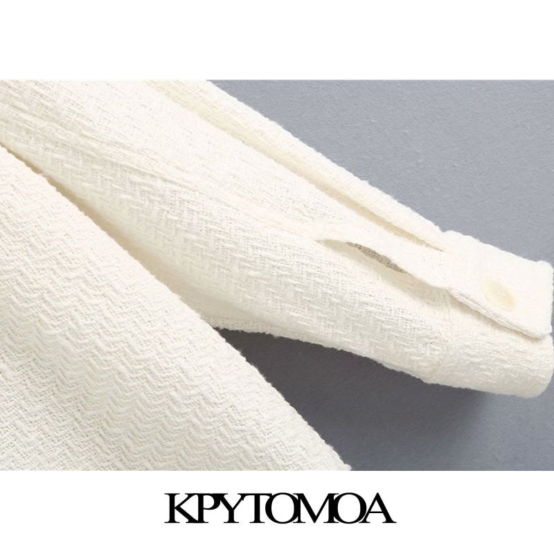 Kpytomoa kvinner med lommer overdimensjonert tweed jakke kåpe årgang langermet knapp-opp kvinnelige yttertøy elegante topper