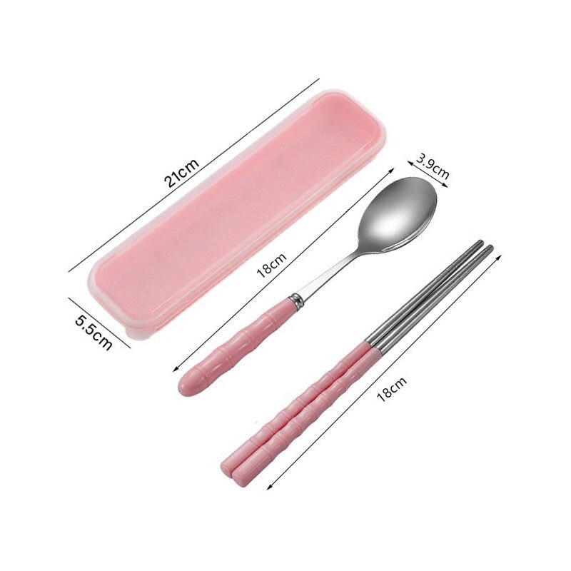 Stainless Steel Dinnerware Set Flatware Kitchen Accessories Camping Travel Sets Fork Spoon Portable Cutlery Sets With Case: 2pcs set Pink