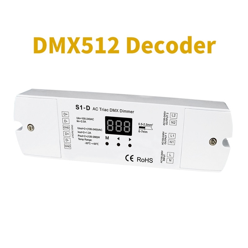 DMX512 Decoder S1-D AC Triac DMX Dimmer AC100 240V with Digital Display LED Controller Engineering Decoder: Default Title