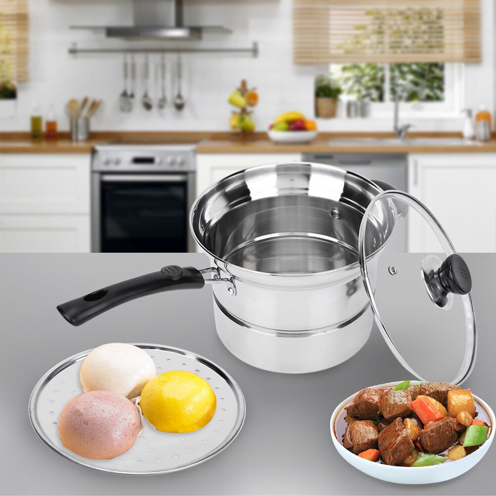 201 Stainless Steel Nonmagnetic Non-stick Stockpot Cookware with Glass Lid Milk pot