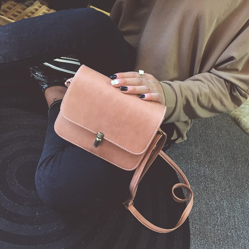 Trend Women Bags Retro Solid Color Korean Shoulder Bag PU Messenger Bag All-match Shaped Small Square Bag