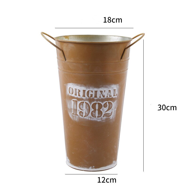 Retro White Flower Bucket Metal Flower Pot Floral Plants Iron Storage Container Garden Home Tabletop Decoration: yellow 18 x 30cm