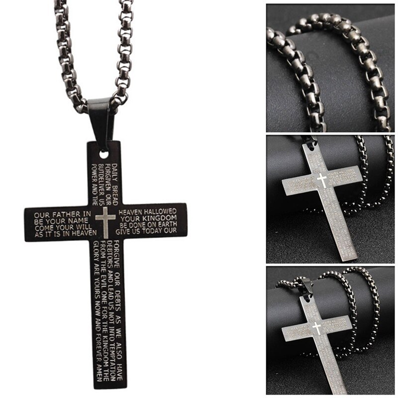 1pc & Retail Accessories Cross Pendant Bible Necklace Women Trend Black Unisex's Men Stainless Steel