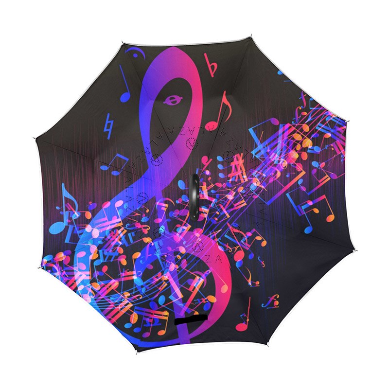 Upside-down paraplu met C-handvat Nightsky-patroon - omgekeerde stokparaplu/ parasol met dubbele laag. Winddicht/winddicht en UV-bestendig - beschermt tegen regen, storm en zon
