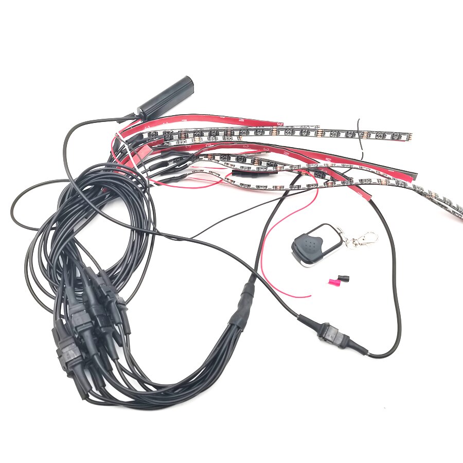 12 in 1 Motorcycle 5050 SMD RGB LED Ambient Light DC 12V Under Glow Strip Light Kit Remote Control 15 colors