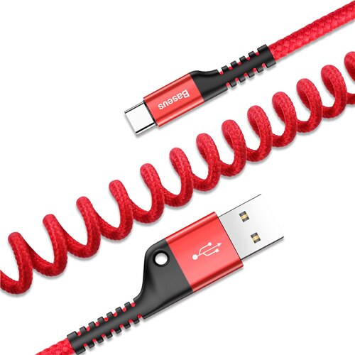 Baseus Spring USB Type C Cable for Xiaomi Mi 9 Huawei P30 Lite Samsung S10 2A USB C Fast Chagrge Cable Retractable Type C Cable: Red