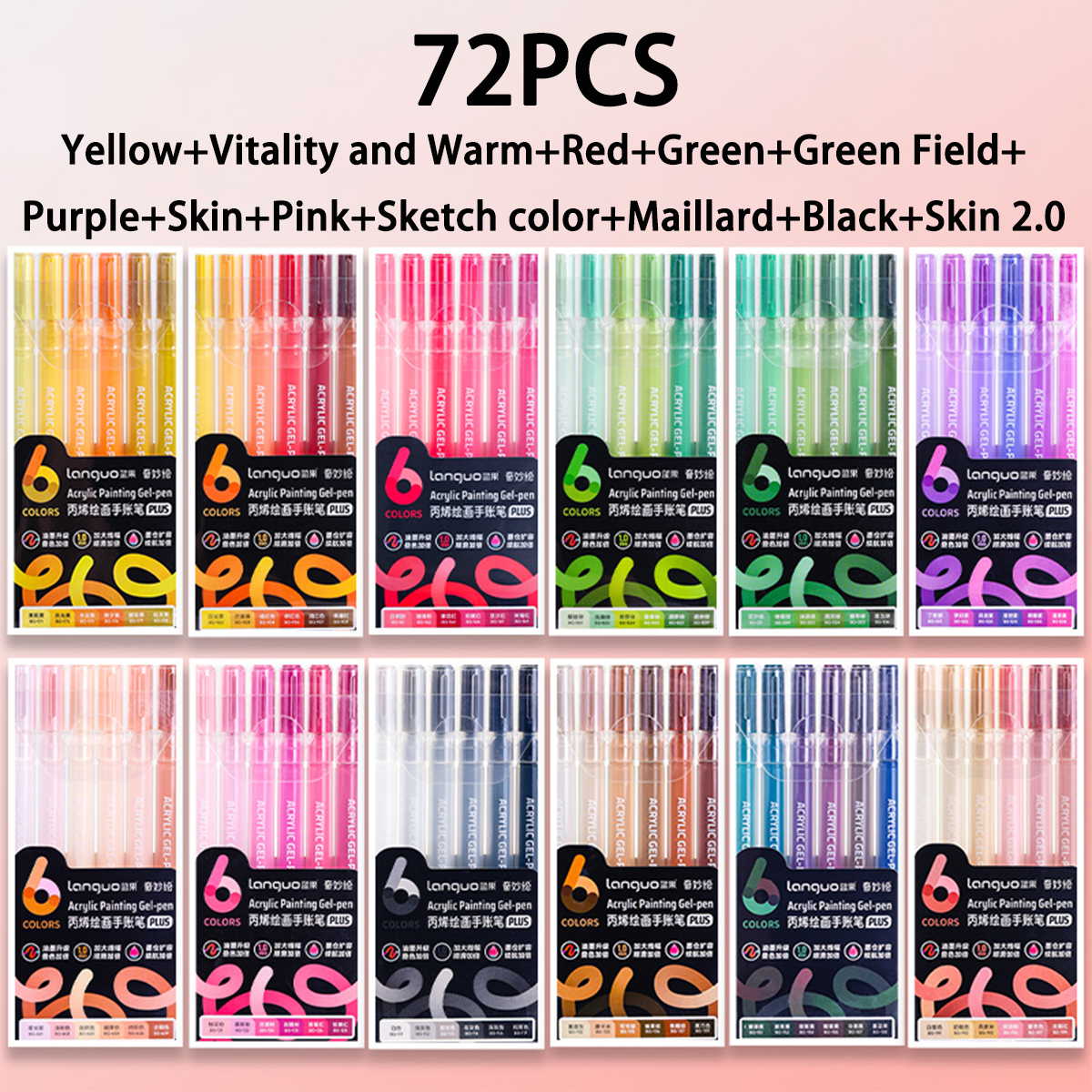 LANGUO 6Color Highlighter Marker Pens Acrylic Painting Art Markers Quick-Dry Non-Toxic for Students Supplies Korean Stationery: plum