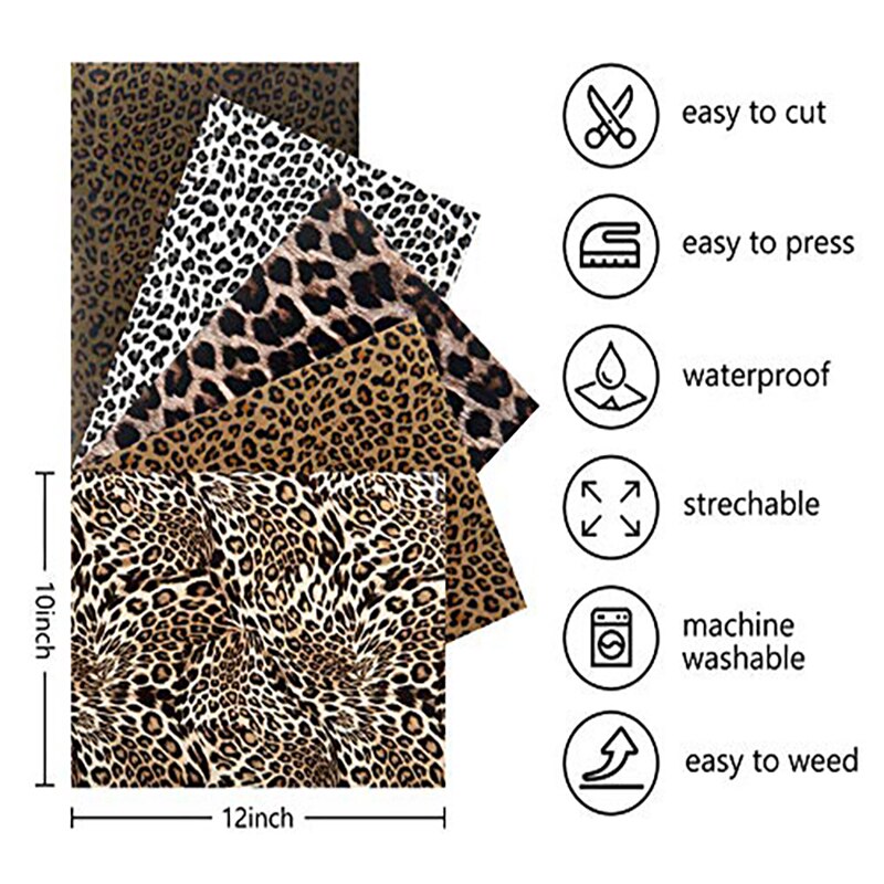 5 ark brun leopard vinyl värmeöverföring premium vilda djur tryck iron-on htv värmeöverföring vinyl för plagg 10*12 tum