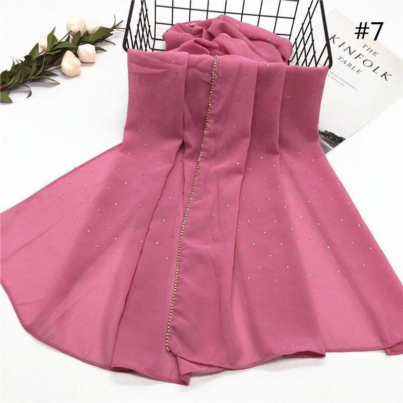 70*180cm Chiffon hijab schal mit perlen femme musulman lange tücher islamischen kopftuch kleidung muslimischen stickerei hijabs: 7