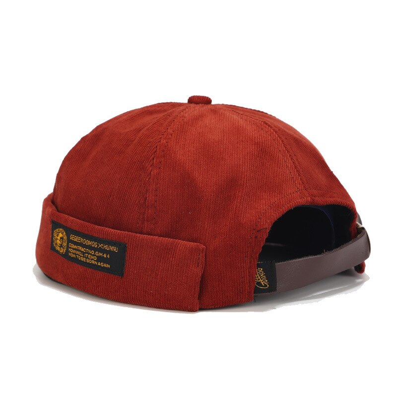 Bonnet rétro en velours côtelé pour hommes, casquette de motard Docker originale, sans bords, tendance Hip-hop, chapeau d'automne et garde au: Rouge