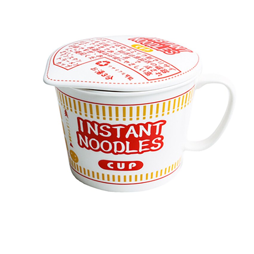 Bol à nouilles instantanées en céramique avec couvercle et poignée, tasse de soupe à nouilles instantanées, lave-vaisselle à micro-ondes disponible bleu rouge