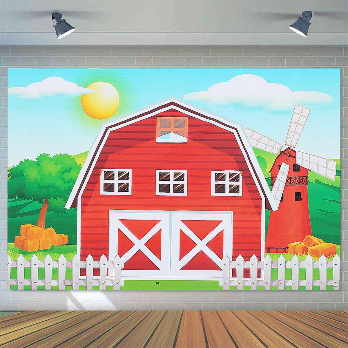 Farm Theme Photography Backdrops Red Barn Barnyard House Kids Birthday Illustration Background Photo Studio Photobooth