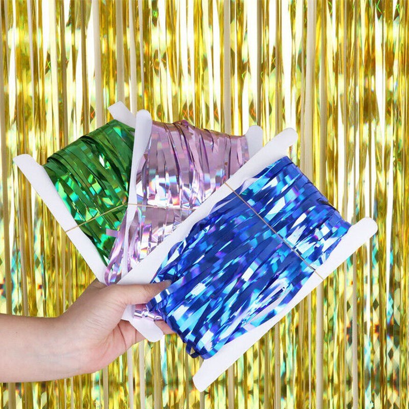 2M Metallic Foil Fringe Shimmer Backdrop Wedding Party Wall Decoration Photo Booth Backdrop Tinsel Glitter Curtain Gold