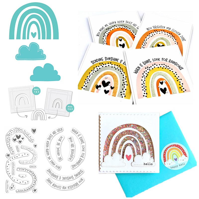 Troqueles de corte de arcoíris divertidos, frases, venas, sellos transparentes, plantillas para manualidades, álbum de recortes, tarjetas de papel,