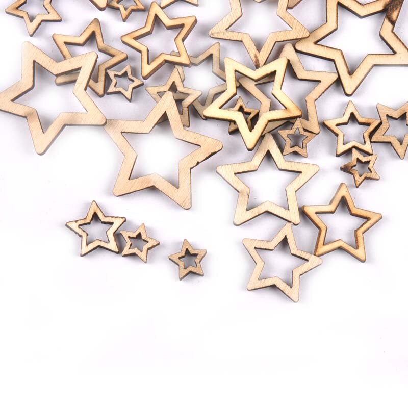 Gemengde 50 stuks uitgeholde sterren houten knutsels voor kunst scrapbooking versieringen bruiloft doe-het-zelf houten plakjes huisdecoratie  m1872