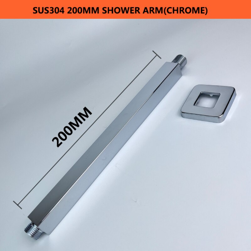 Shine Chrome Square Concealed In Wall Head Shower Set System with Ultra thin 8 inch 304 Stainless Steel or ABS Top Shower: Ceiling Arm