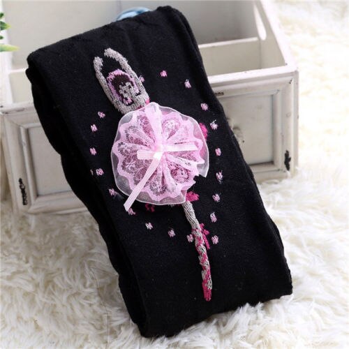 Imcute Baby Cute Baby Kids Girl Cotton Flower Tights Socks Stockings Pants Hosiery Pantyhose: Black / 6T