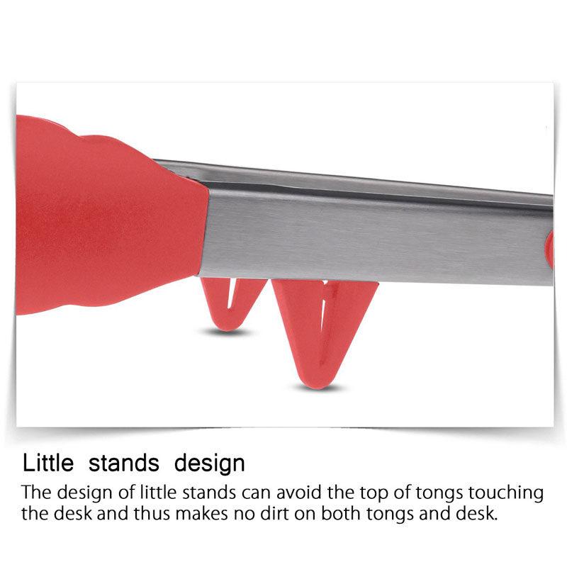 9/12 Inch Kitchen Cooking Tongs Heat Resistant Stainless Steel Bbq Tong with Silicone Tips and Stand for Spaghetti Salad