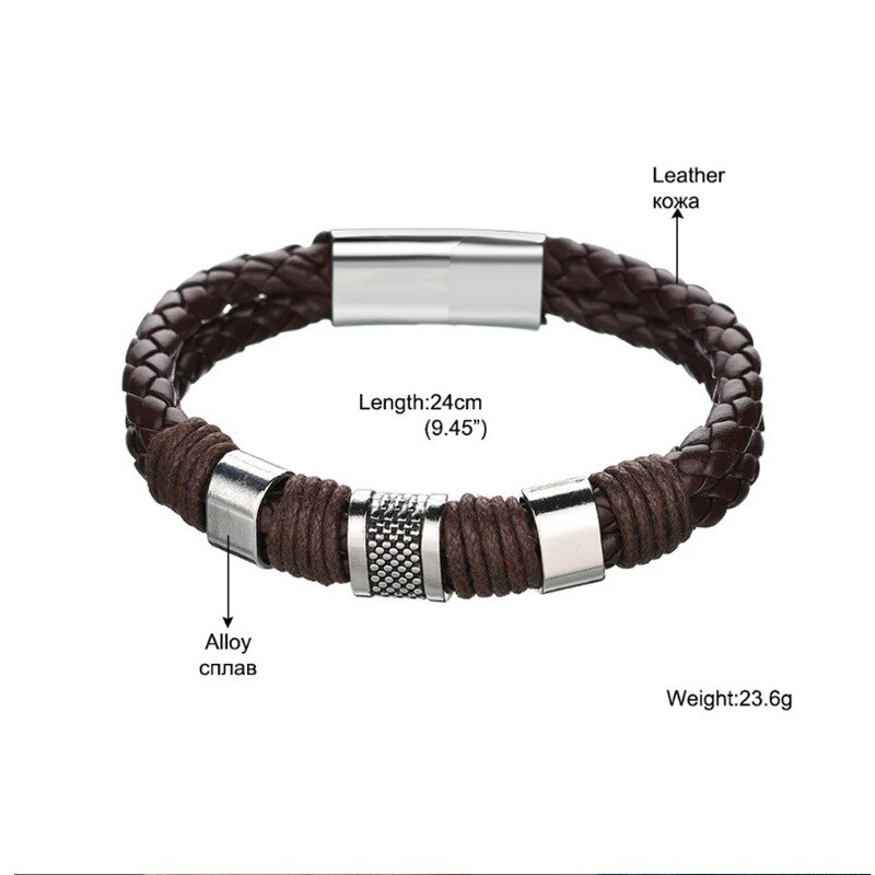 Woven Bracelet Men's Leather Zinc Alloy Magnetic Buckle PU Jewelry