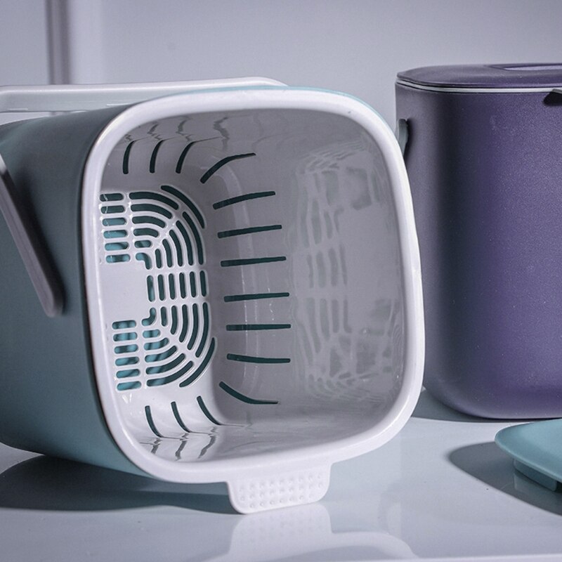 Portable 2 Tier Plastic Kitchen Waste Trash Can with Handle Compost Drainer Garbage Bin Rubbish Container Organizer
