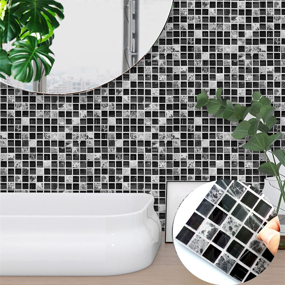 10 x 10cm svart mosaik tapet kök badrum dekoration väggdekal självhäftande självhäftande kakel dekaler heminredning väggmålning 10 st/set
