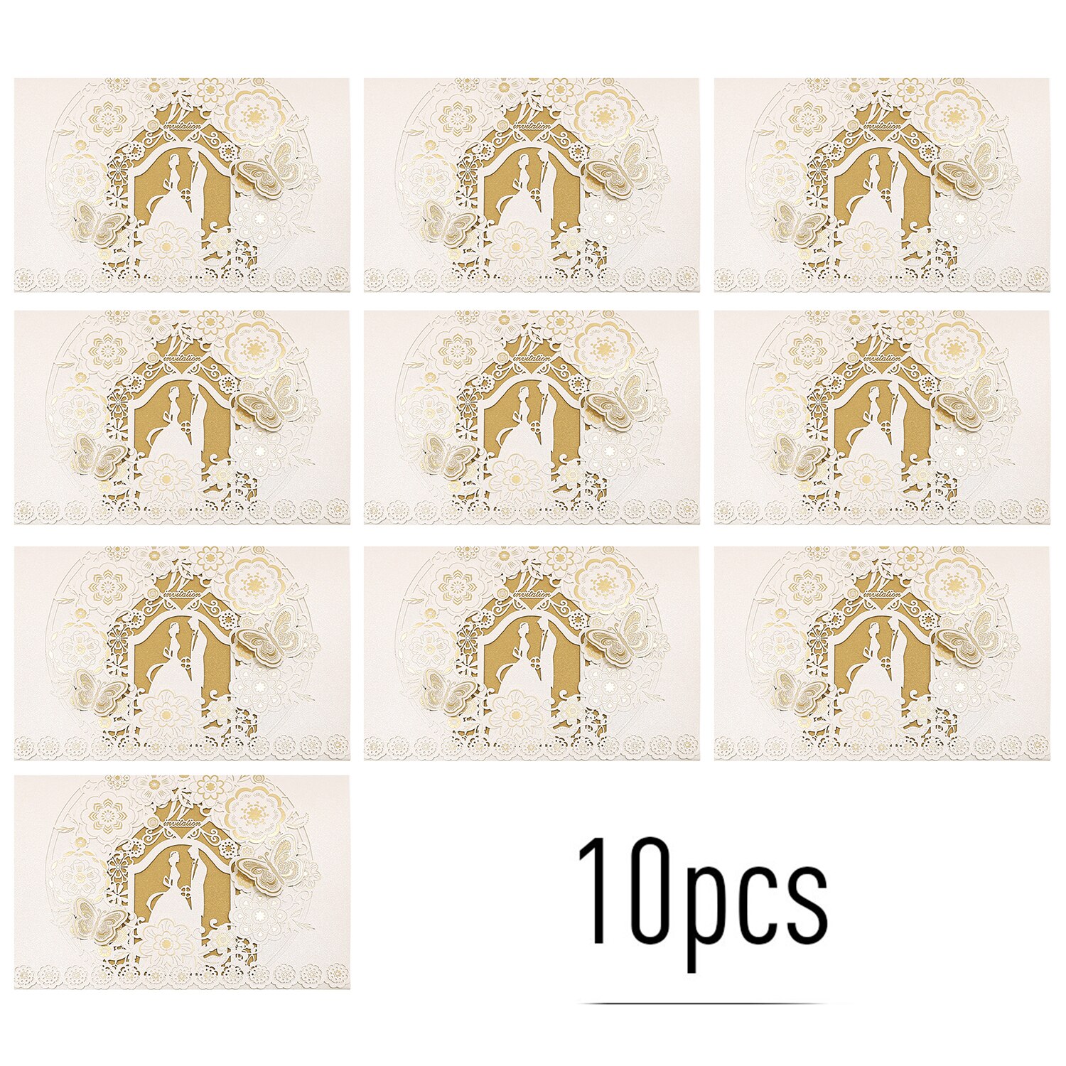 10pcs Wedding Invitations Card Hollow Bride and Groom Invitation Cards Greeting Cards Invitation Holders for Wedding Anniversary: White / Without inner