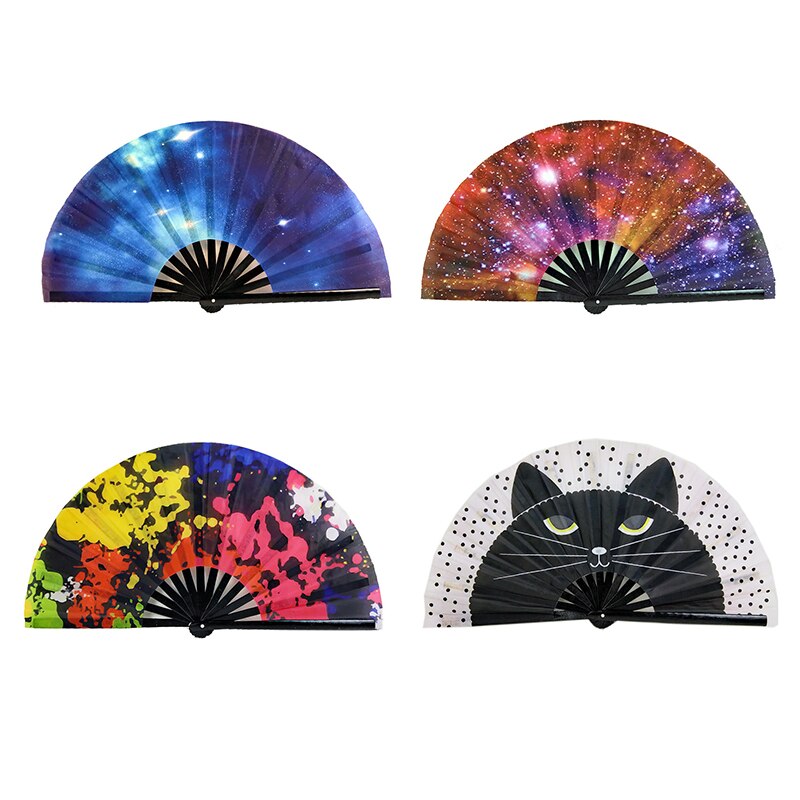 1pc Large Folding Hand Fan Fold Dot Rainbow Print Festival Handheld Fan 33cm Large Folding Hand Fan Handheld Fan For