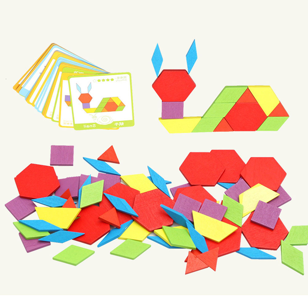 130 Pcs Wooden Geometric Shape Pattern Blocks Puzzle Box Toys Challenge IQ Kids