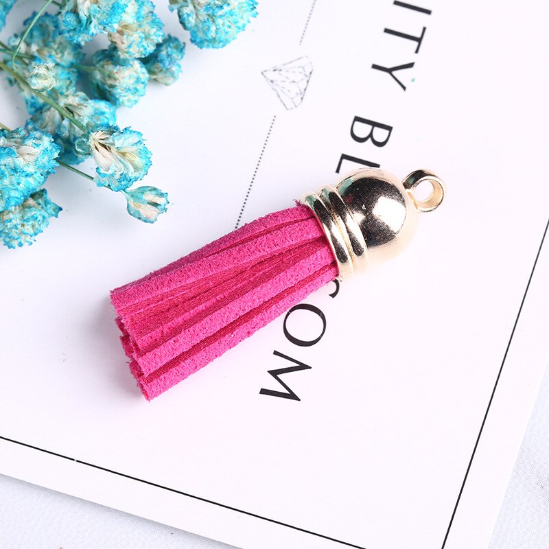 Pompon en cuir Vintage 38mm, 10 pièces, pour porte-clés, sangles de téléphone portable, bijoux frange en Fiber daim, résultats de bricolage