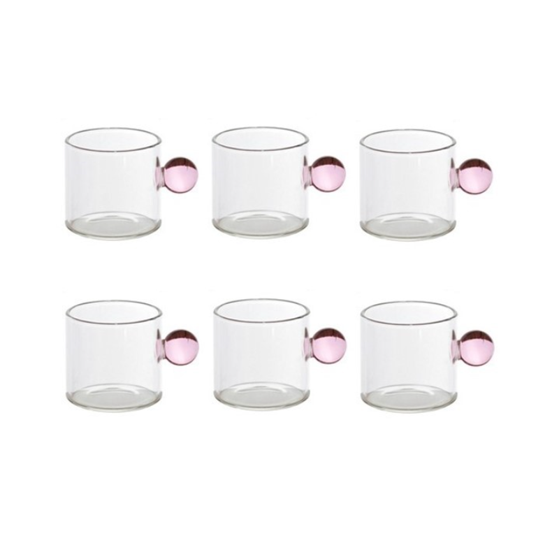 Juego de tazas de té pequeñas para café expreso, cubo de tazas de té de vidrio resistente al calor, decoración de mesa, capacidad de 110ml, 6 uds.: Rosa