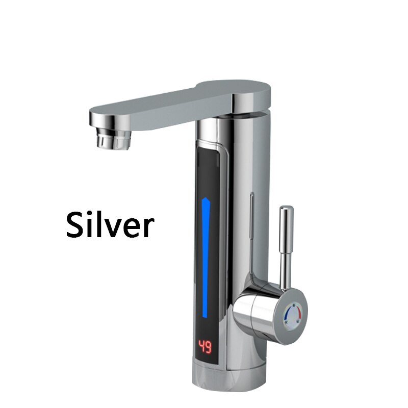 Water Heater LED display Household Electric Instant Heating Faucet Cold Dual-use Tankless Water Quickly Heating Tap EU: Silver / AU Plug